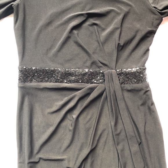 Chaps Little Black Form Fitting Dress With Sequin Belt Drapey Detail Size Small - Picture 16 of 16